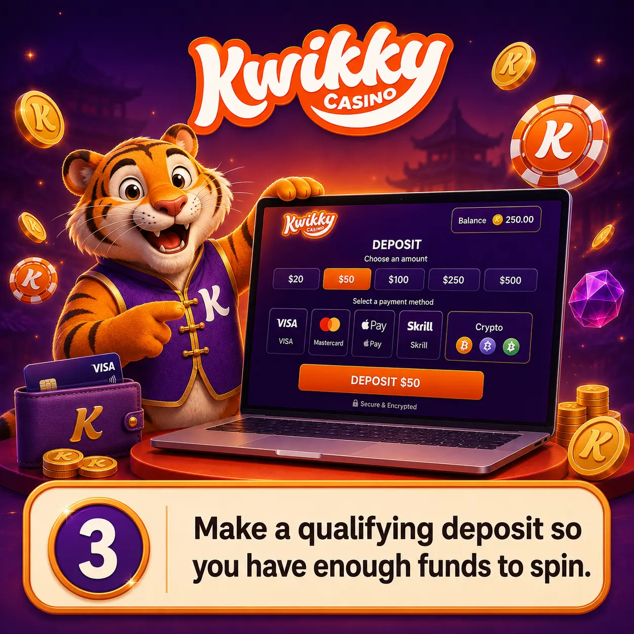 Make a qualifying deposit at Kwikky Casino