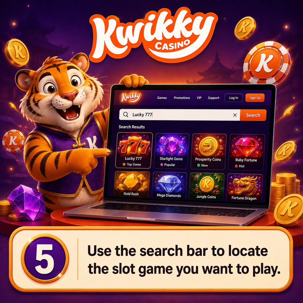 Search for a slot game at Kwikky Casino