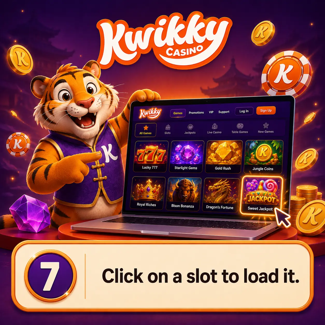 Click on a slot game at Kwikky Casino