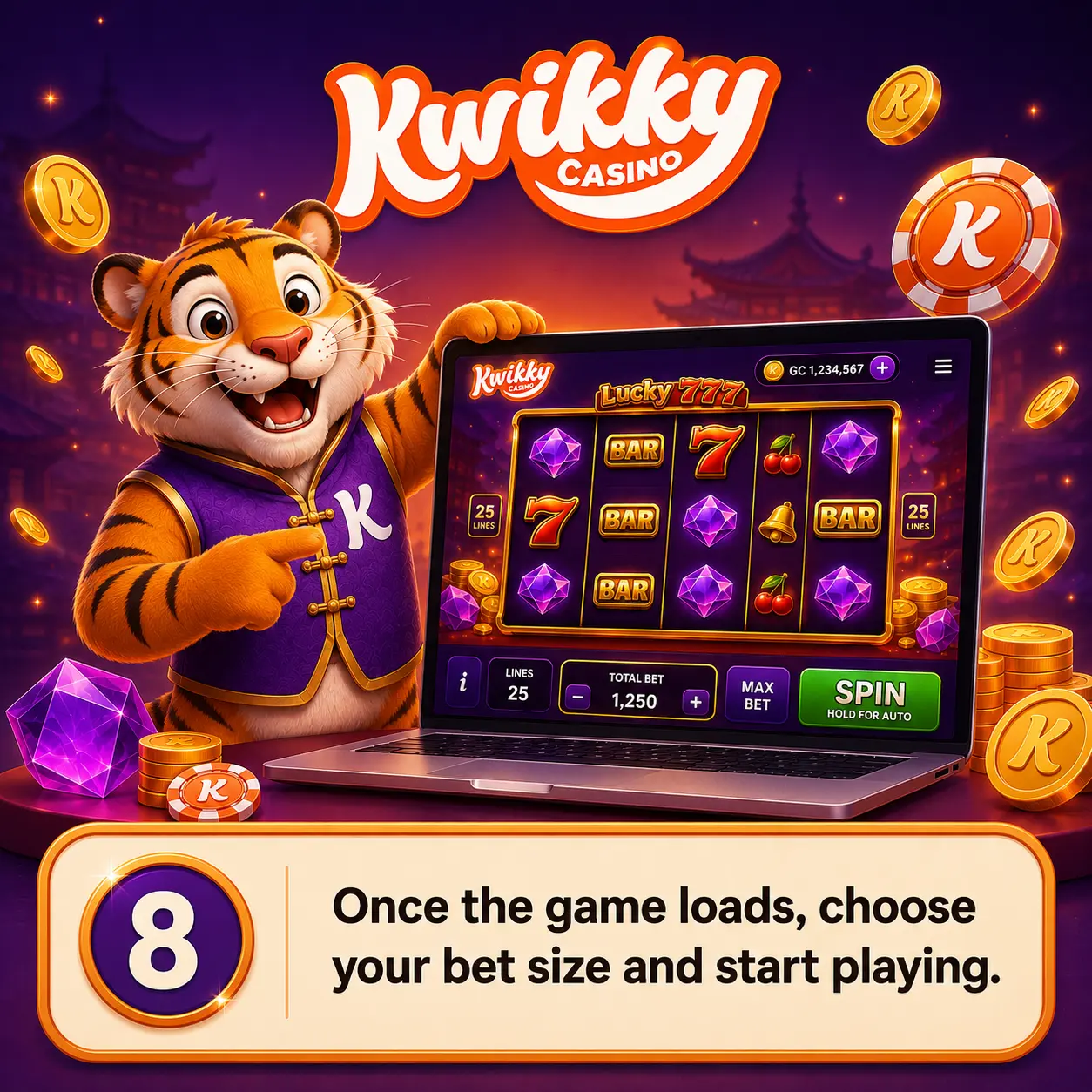 Choose your bet size and start playing